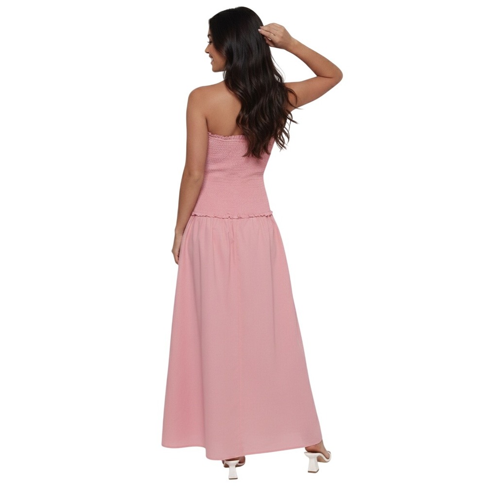 Petal & Pup Rose Pink Smocked Tube Maxi Dress Cotton Linen Blend Size L - Picture 2 of 9